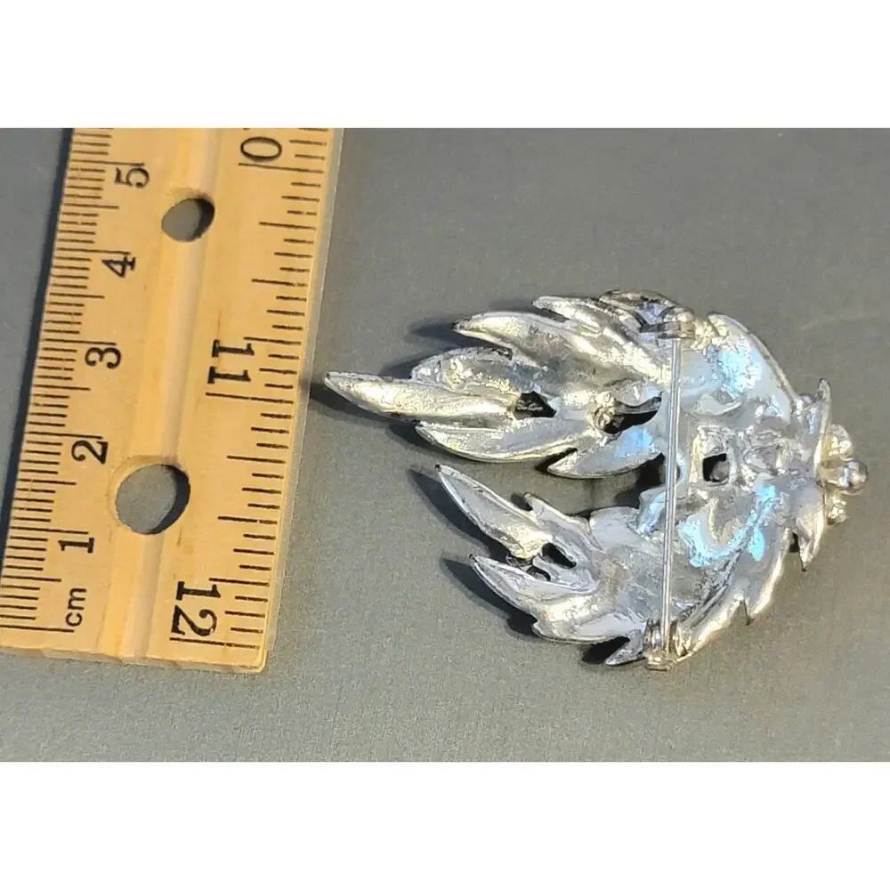 Vintage Black & White Rhinestone Flower Brooch Pin- Large 2